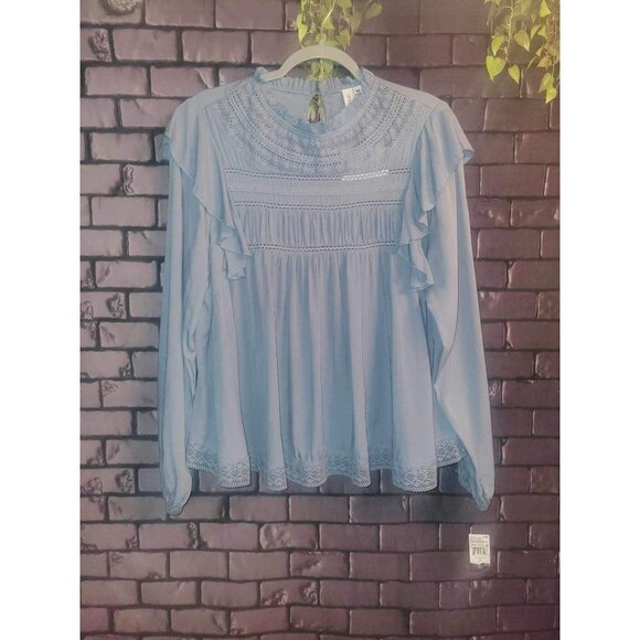 NWT Grace And Karma Cottage Core Cornflower Blue Lace and Ruffle Longs Sleeved B - Picture 1 of 6